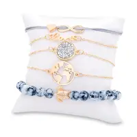 

5 Pieces Set Love Letter World Map Turtle Natural Bead Bracelet Jewelry For Women