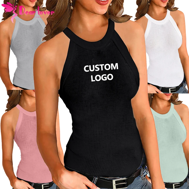 

2022 New Fashion Custom Logo Casual Summer Sleeveless Women Ribbed Knit Gym Tank Top