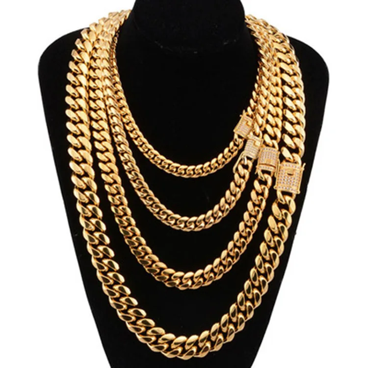 

Fashion Hot Sale Trendy Accessories Diamond-studded Men's Hip Hop Necklace Men's Money Style Copper Cuban Chain, Gold/silver