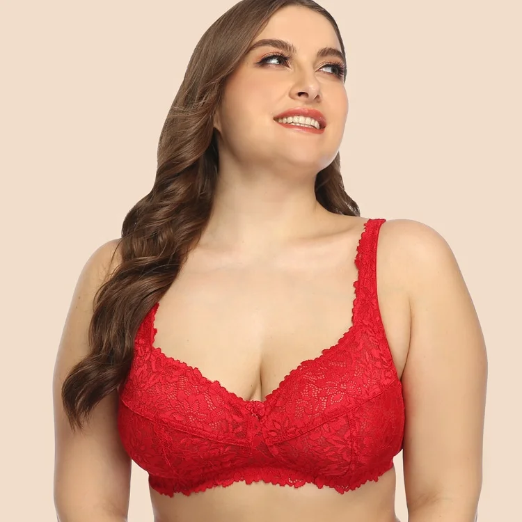 

Wholesale Cheap Wireless Women Lace Red Bra For Big Breasts Ladies Woman Big Bra