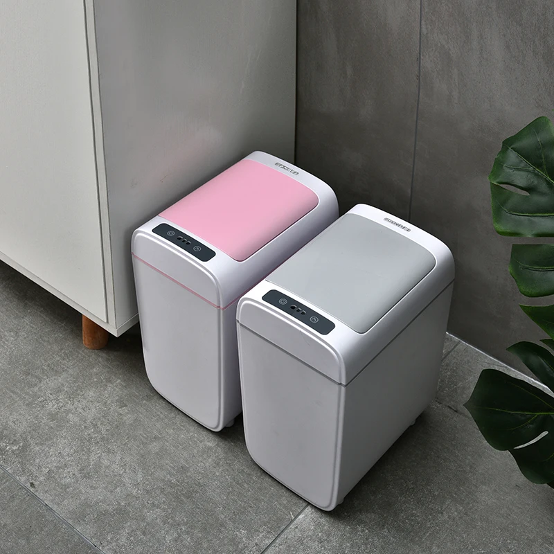 

10L Household intelligent trash bin automatic garbage can sensor waste can, Pink, white and grey