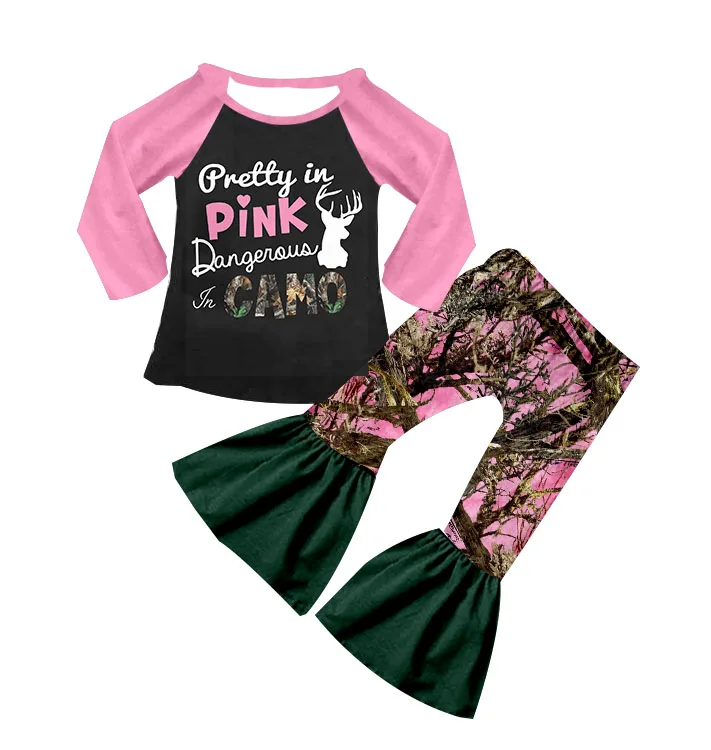 2019 New Fashin Children Girls Camo Clothing Set Wholesale LOW Moq Kids Winter Clothing Adorable Baby Girls Boutique Outfit
