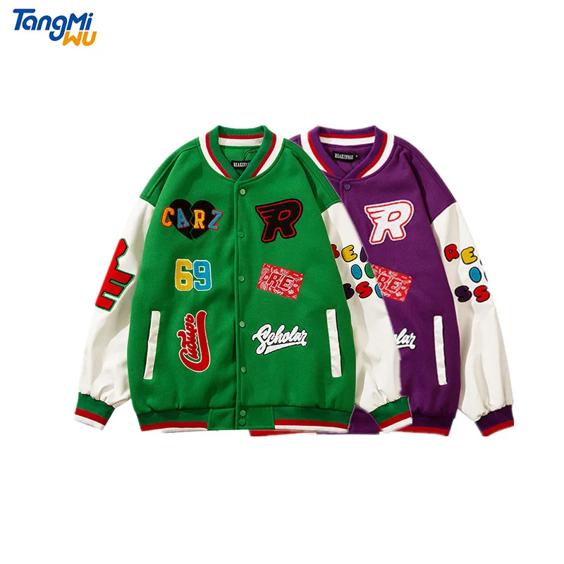 

TMW new style fall embroidered logo oversized hip hop jacket chaqueta de beisbol patchwork long sleeve mens varsity jacket