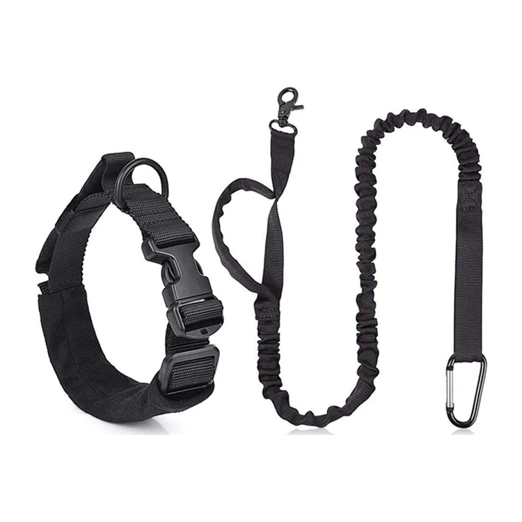 

Tactical Dog Collar and Leash Set, Adjustable Military Training Nylon Collar and Hands Free Heavy Duty Bungee Lead