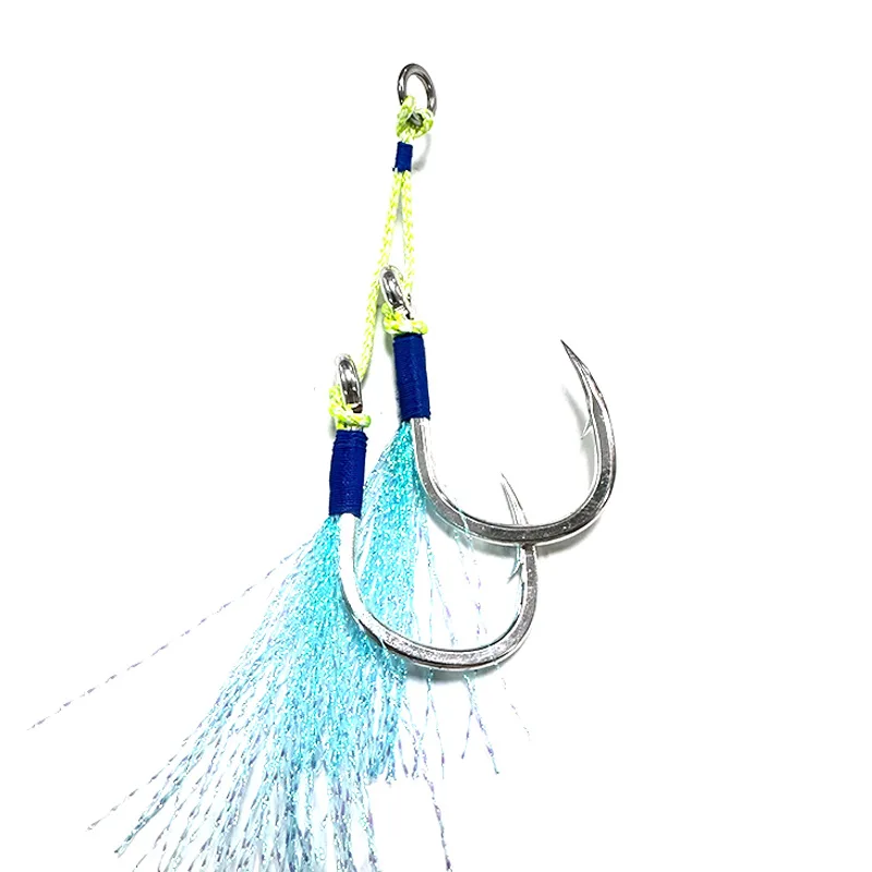 

JETSHARK 1/0 2/0 3/0 4/0 5/0 Strong Pike Fishing Jigging Double Luminous Saltwater Sea Fish Metal Assist feather Hooks