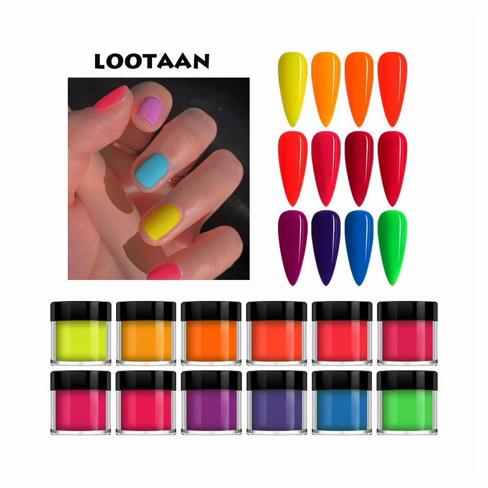 

12 Colors 3 in 1Private Label Pigment Luminous Flock Acrylic Dipping Powders Nail Dip Powder Kit Set For Nail