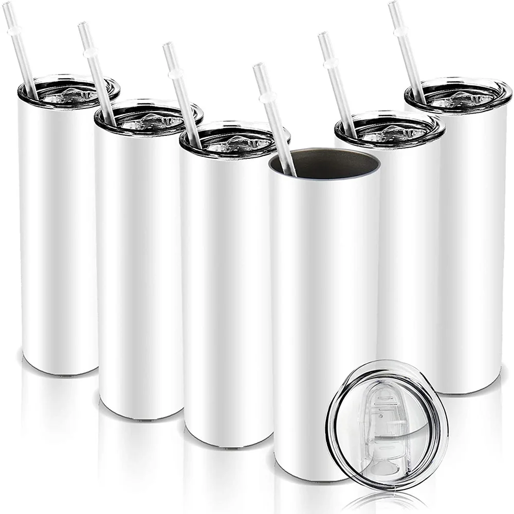 

USA warehouse in stock heat transfer 304 stainless steel heat transfer 20 oz straight skinny sublimation tumblers, White