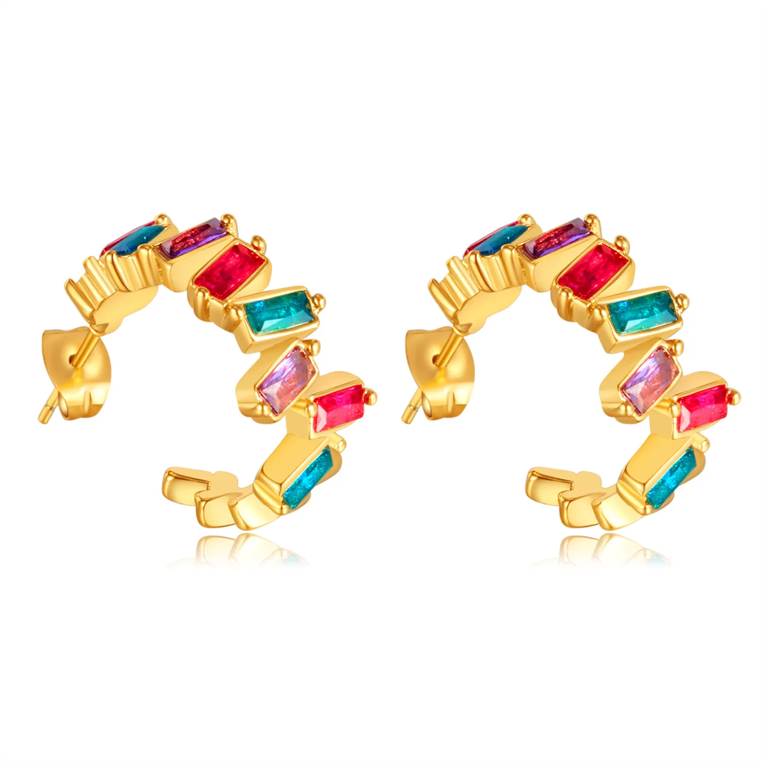 

Wholesale 18k gold plated stainless steel colorful zircon hoop earrings