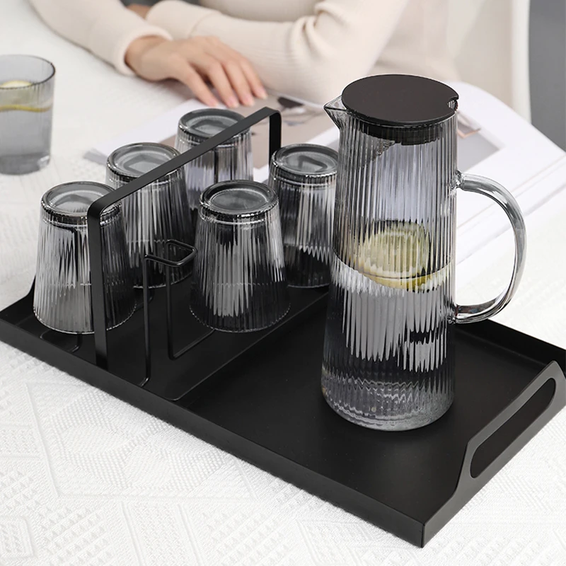 

1200ml Glass Pitcher with 6Pcs Cups Kit Water Drink Clear Transparent Drinking Glasses Pot Cup Glassware Set, Grey