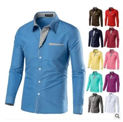 

2021 Wholesale Spring Men's Long Sleeve Striped Contrast Lapel Button Business Blouse Tops, Customized color