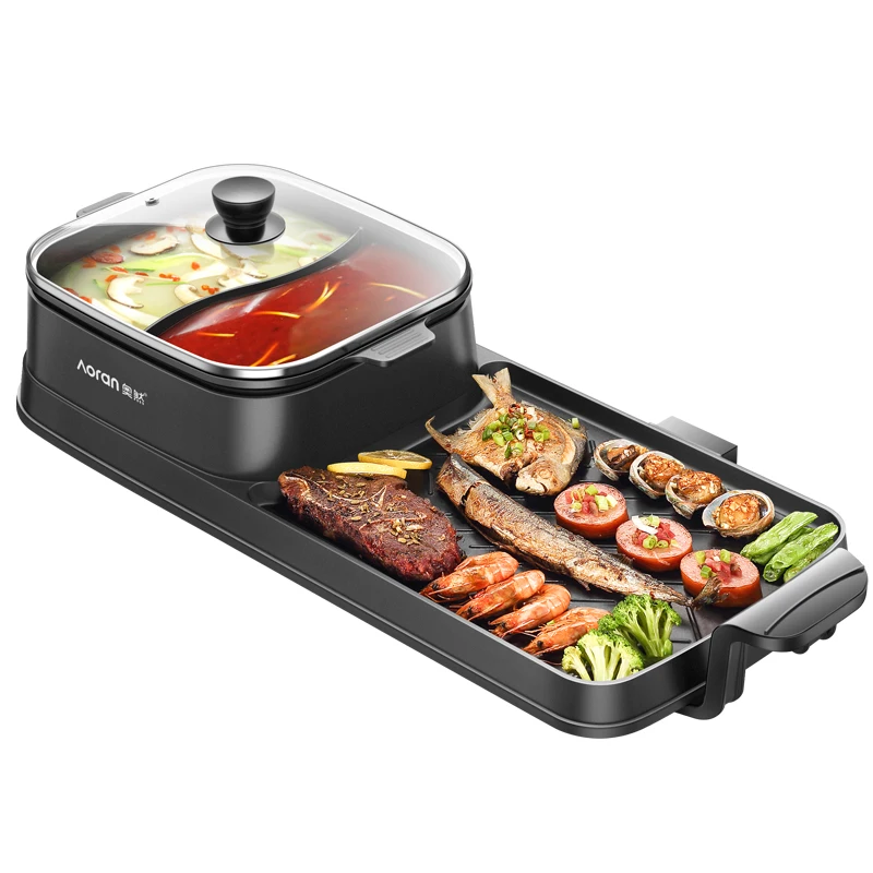 
Hot sale indoor electric portable grill bbq with hot pot 