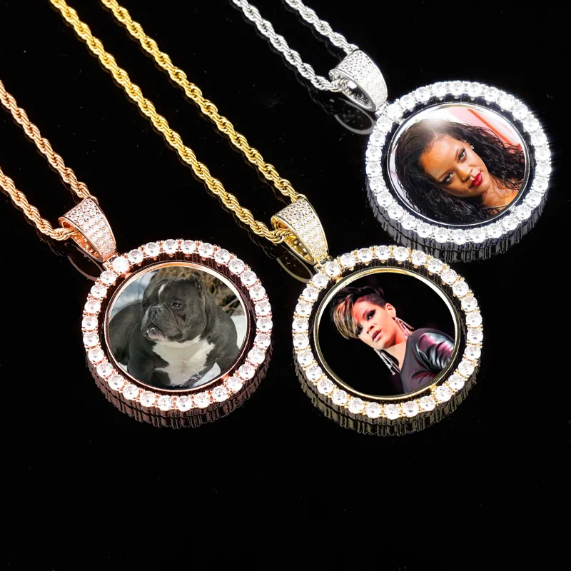 

Custom Round Gold Iced Out Pendants Hip Hop Necklace Custom Photo Locket Picture Pendant Photo Pendant with Picture