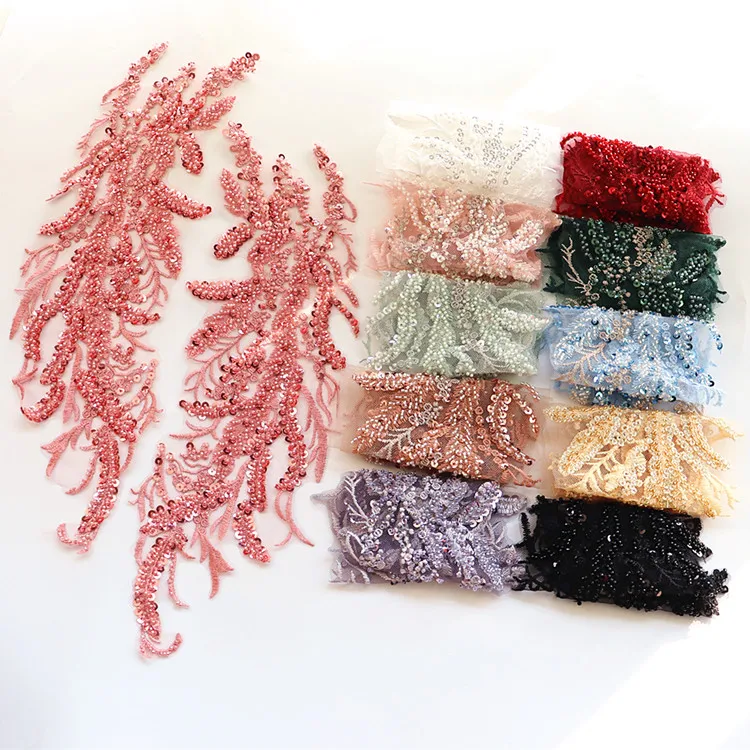 

Handmade beaded sequins lace mirrored flowers beaded applique