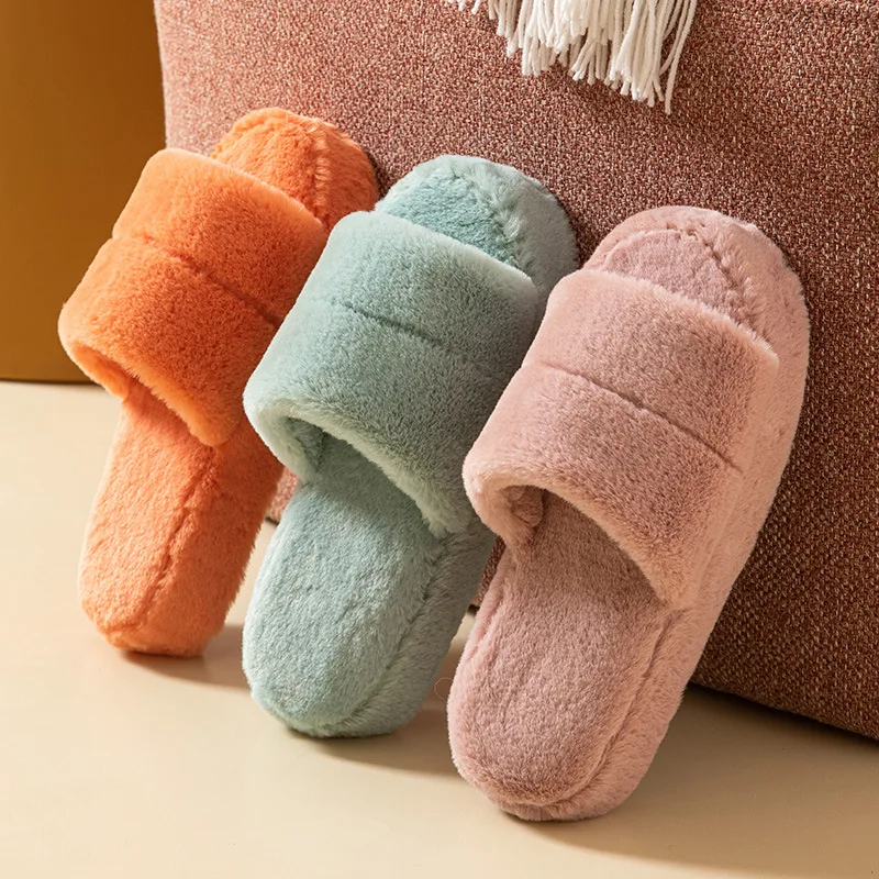 

High quality velvet imitation wool slides slippers fashioin fur Thickening Winter Women Fluffy flip flops slippers Wholesale, Customized color