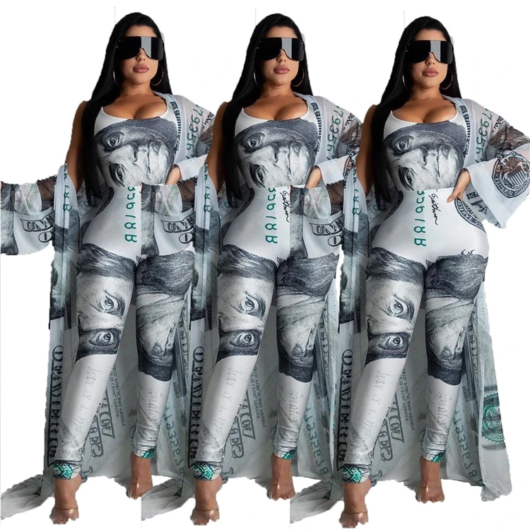 

C1229-wholesale spring fashion money jumpsuit 3 piece set women pants suit