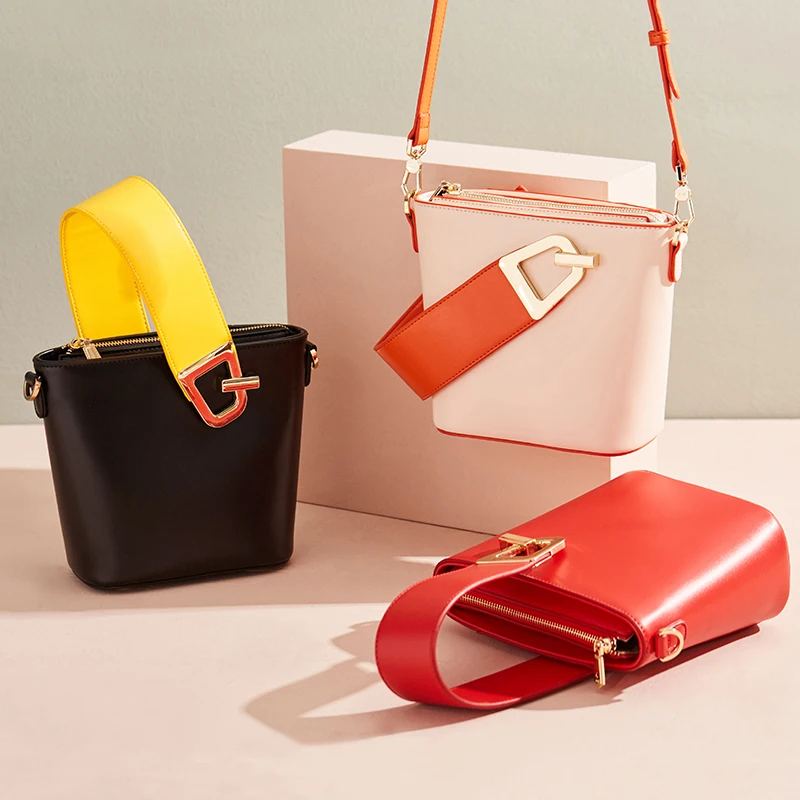 

Hanke AJI custom fashion design smooth leather purses wholesale ladies shoulder hand bag women bucket handbag, Customizable