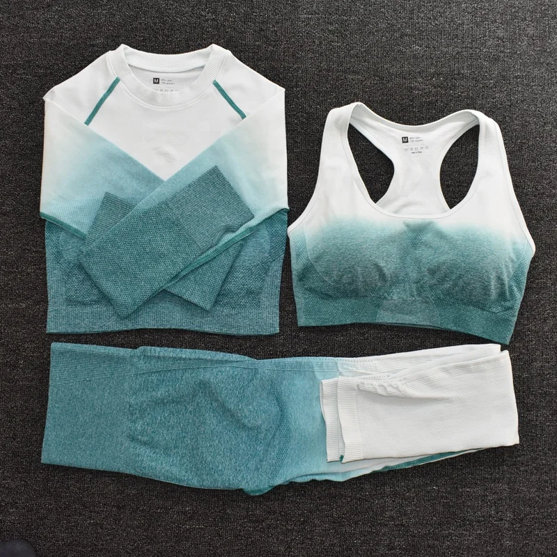 

Wholesale 3-pieces sets shockproof fitness bra yoga leggings workout crop top seamless yoga set