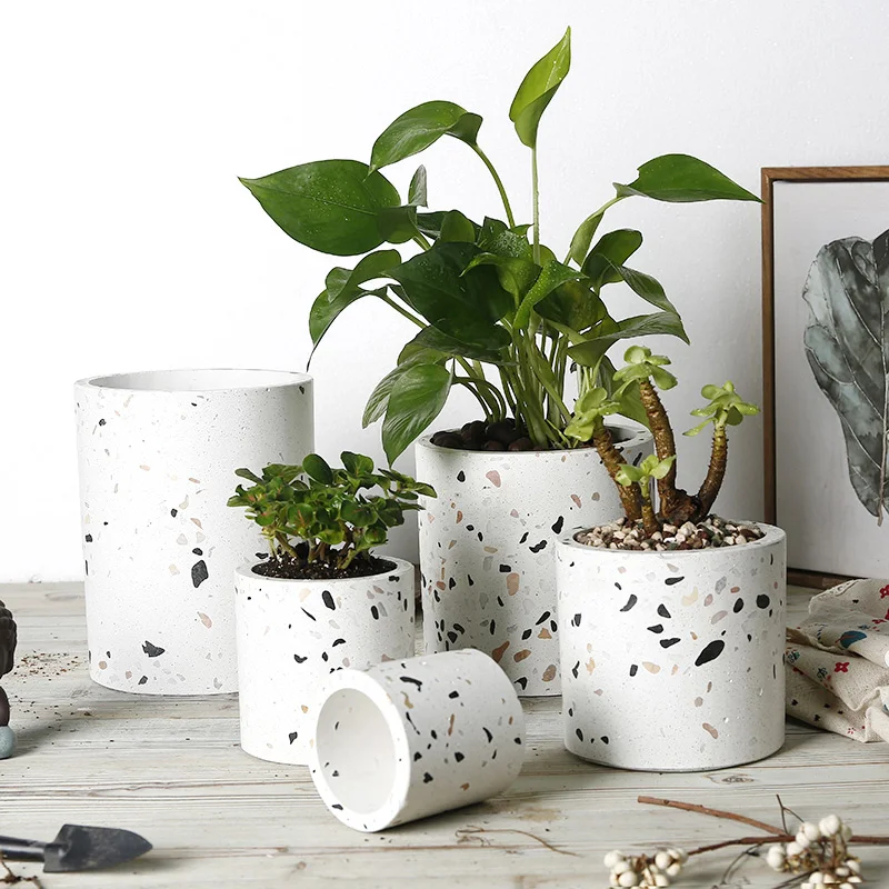 

Simple small matte terrazzo succulent cactus planter pots with removable saucer and hole