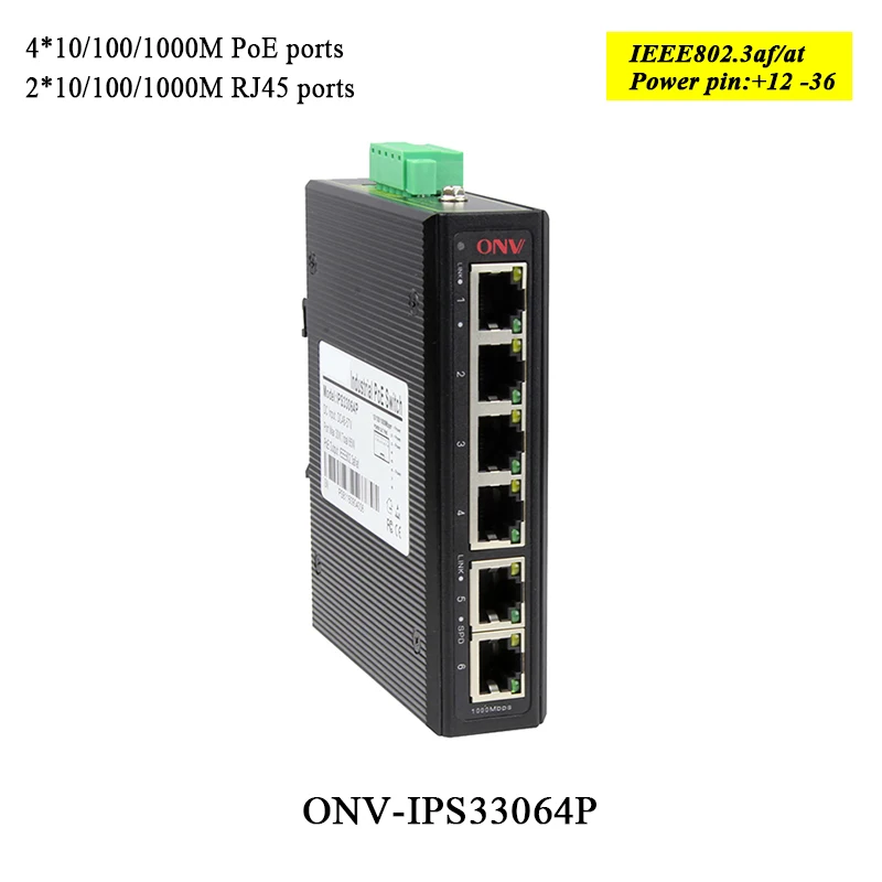

ONV 6 ports industrial PoE switch with 4 POE+ 10/100M & Gigabit unmanaged 48V ethernet fiber switch poe IEEE802.3af/at