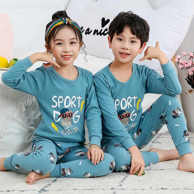 

KIDS Children Cotton Pajamas 2PCS Set animal Print Boys Sleepwear nightwear Kids Long Sleeve Pajamas Set