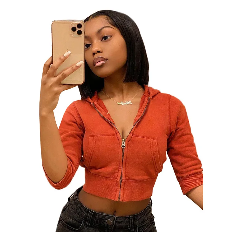 

Hot Selling Winter Private Label Zip Up Hoodie Sexy High Waist Hoodies For Women With Zipper