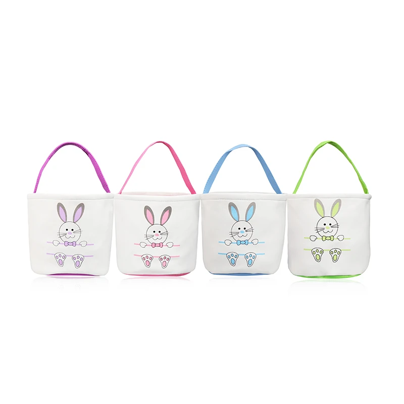 

Easter Decorations Bucket Wholesale Monogram Personalized Easter Gift Egg Rabbit Face Canvas Easter Basket, Pink,blue,green,purple