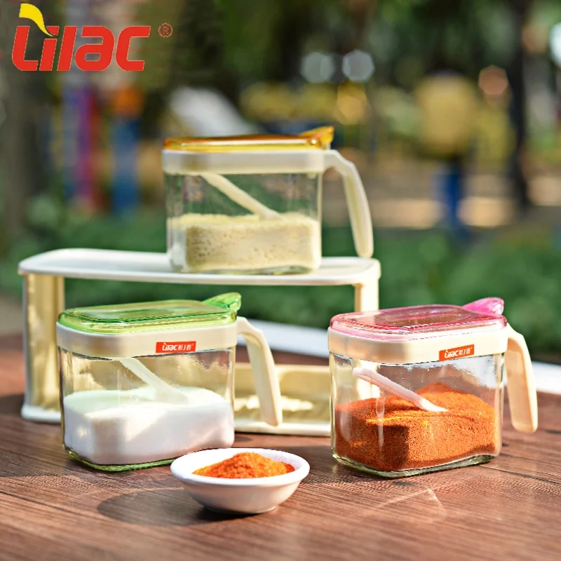 

Lilac German Quality 340ml*3PCS reasonable good price promotional oem multifunctional modern kitchen spice jar set with spoon