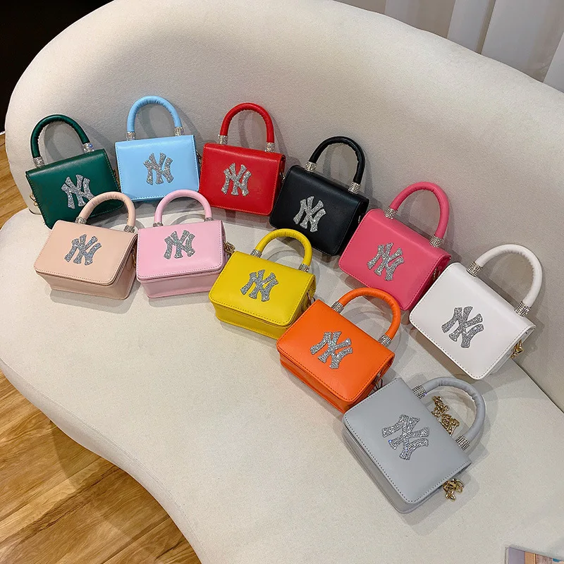 

Spring handbag female 2021 new trendy fashion diamond letter shoulder messenger bag NY chain bag, Customizable