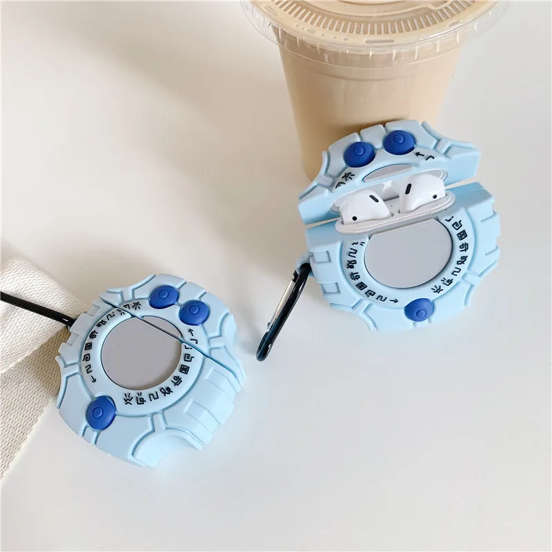 

Dropshipping 3D Cartoon Cool Anime Digivice Earphone Case with Clip for Airpods Pro Cool Digimon Design Cover for Airpods 1/2, Blue