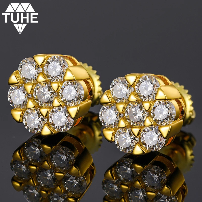 

Hot Sale Fashion 18K Gold Plated 925 Sterling Silver VVS Moissanite Diamond Honeycomb Screw Back Stud Earrings For Men