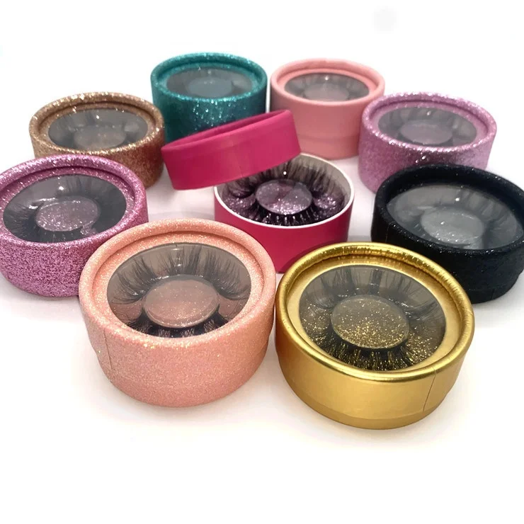 

eyelashes round box private label logo round glitter lash box