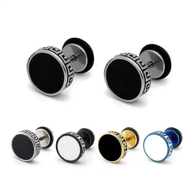 

Retro national style round cake Korean Earrings men's and women's trend personalized stainless steel earrings wholesale