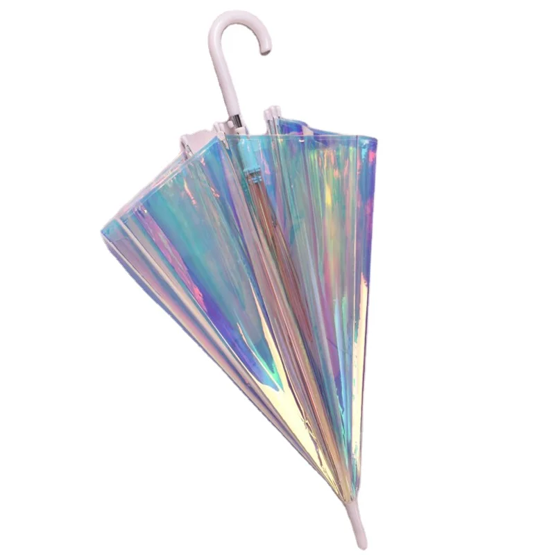 

OEM fashional ins hot sale poe pvc iridescent laser clear changing color hologram holographic umbrella, Customized color