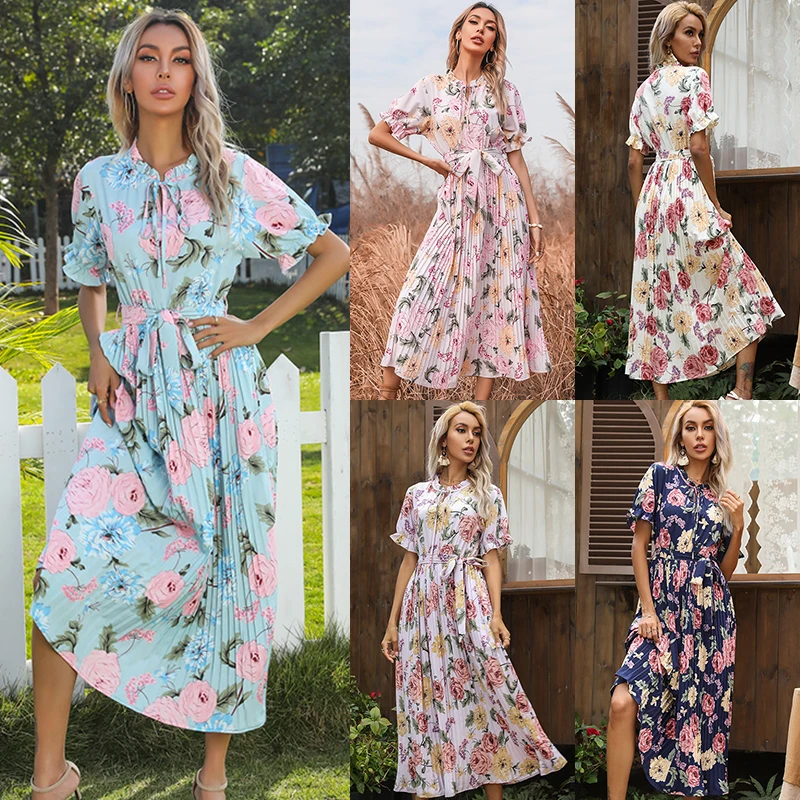 

New Arrival Summer Bohemian Beach Casual Dresses Ladies Women Modest Floral Boho Long Dress