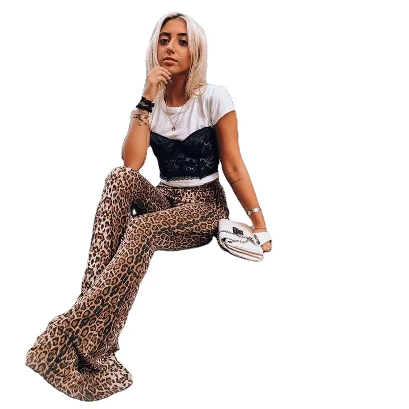

Leopard Pattern High Waist Pants Clothes Women Ladies Fashion Casual Sexy Bell Bottom Custom Flare Pants