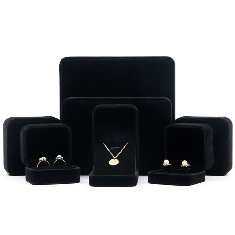 

Customer Logo Black Round Corner Gift Velvet Jewellery Packing Boxes Flannel Jewelry Box Set Necklace Ring Packaging Case