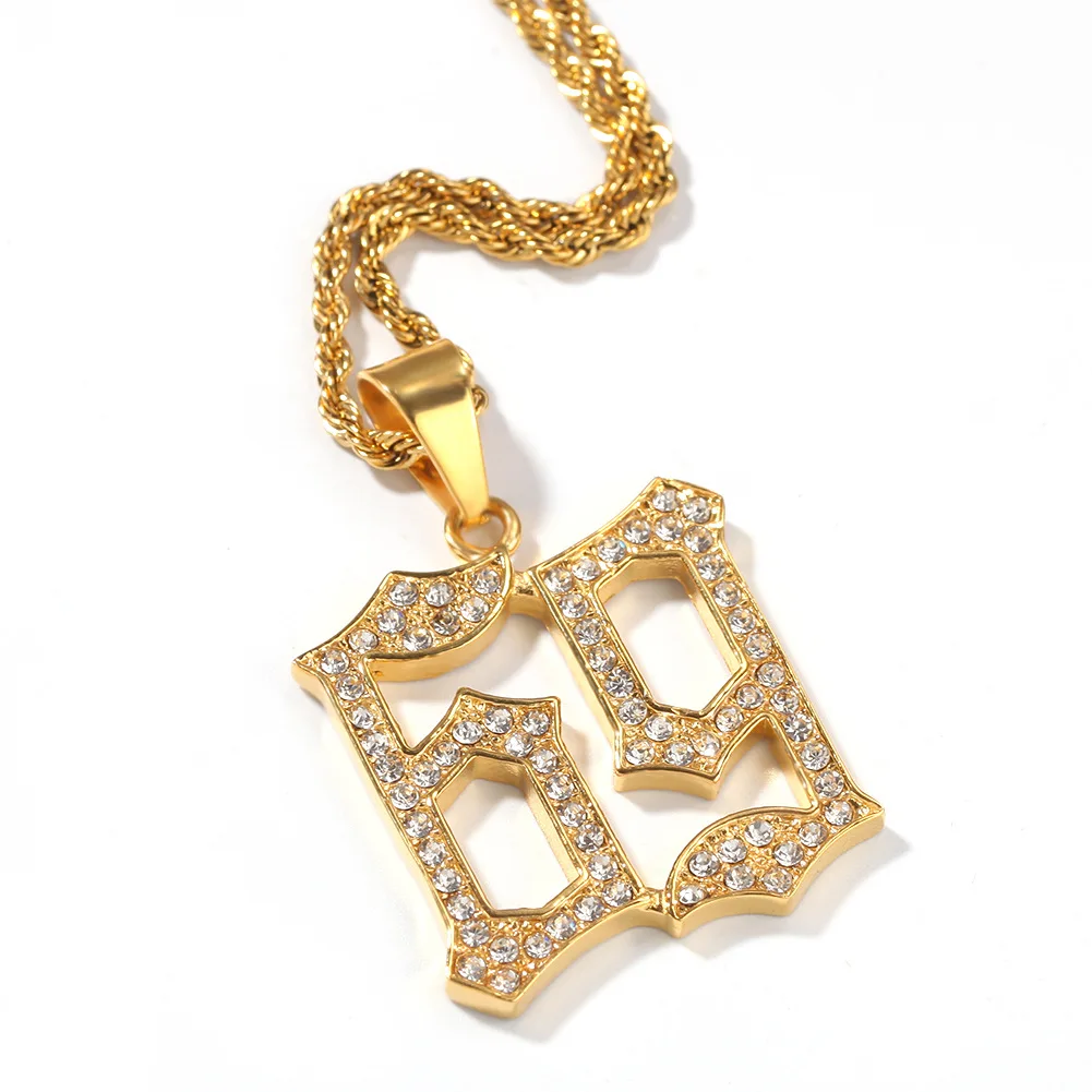 

Hip-hop Rhinestone 69 Digital Pendant Hip-hop hipster fashion go-to stainless steel necklace