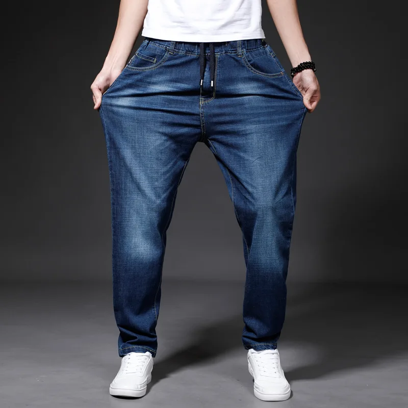 

8XL Plus Size Custom Wholesale Top Grade Men's Drawstring Trousers Loose OverSize Stretch Jeans Men