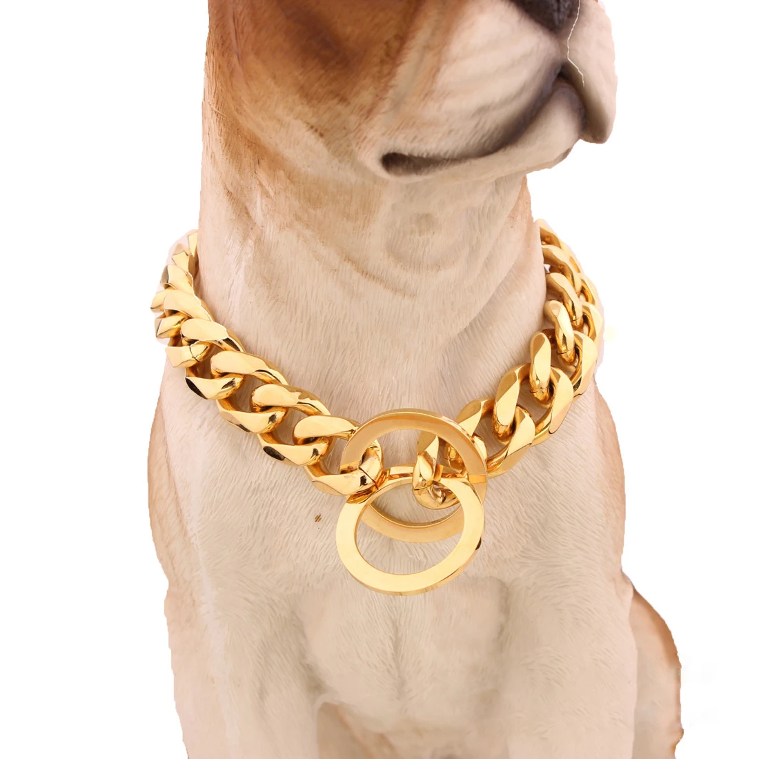 

Heavy Duty Choke Cuban Dog Chain 18k Real Gold Plated Dog Collar Stainless Steel Cuban Chain Pet Necklace Collar