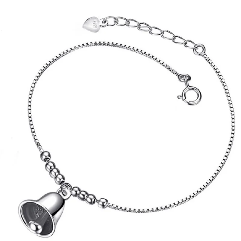 

100% Real 925 Sterling Silver Jingle Bell Charm Anklet Bracelet Silver Beads Anklet For Girls Gift