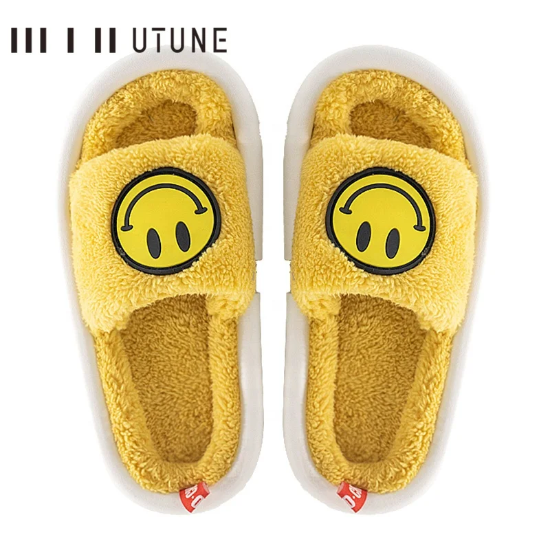 

UTUNE Women Winter Slippers Smiling Face Hot Selling Indoor Fluffy Slippers Open Toe Slides Slippers Shoes, Multi