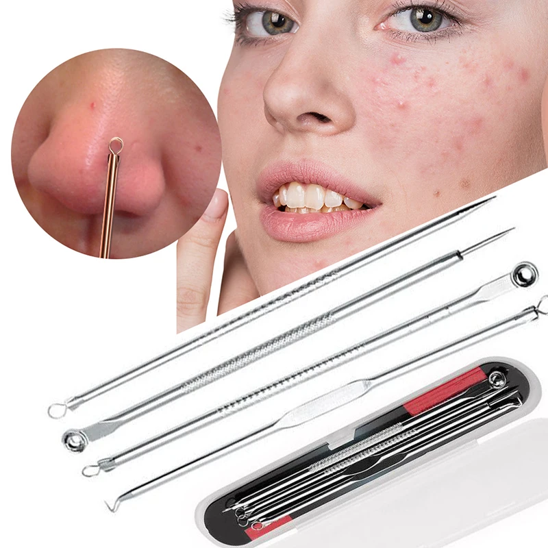 

K19 New Blackhead Comedone Acne Pimple Blackhead Remover Tool 4pcs/set Acne Removal Needle Spoon Facial Pore Cleaner