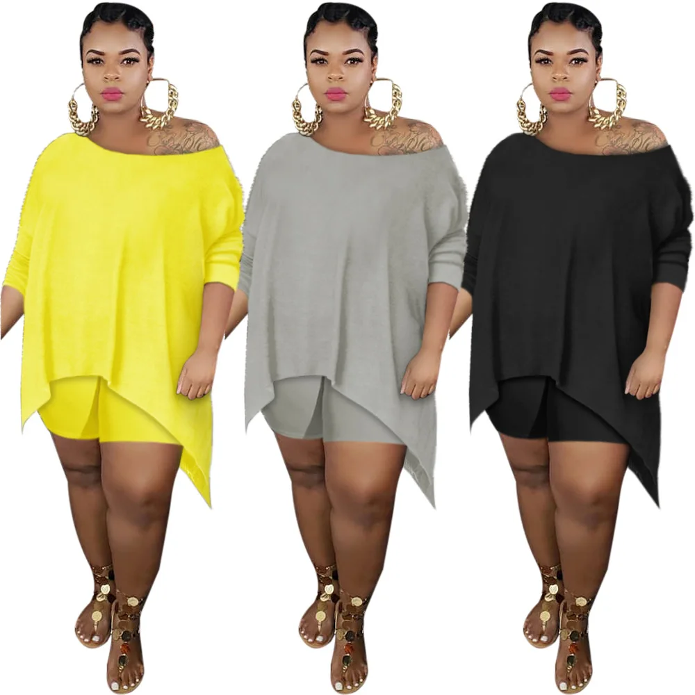 

plus size two piece set women bikershorts set 2pcs summer clothing sets plain color size 4xl 5xl suits tracksuits