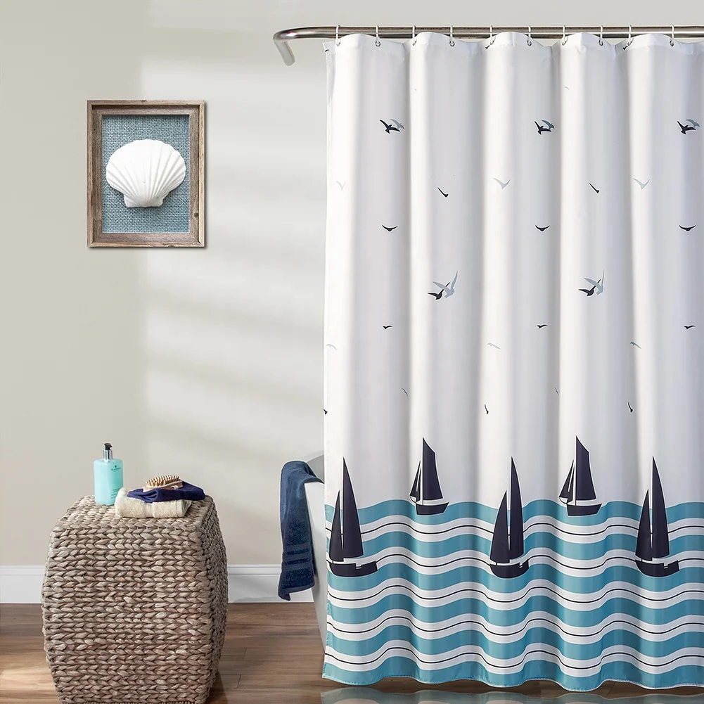 

Popular product fancy ocean boats printing waterproof shower curtain for kid