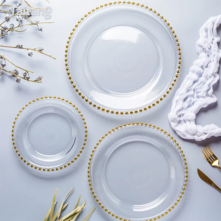 Event Party Tableware Gold Rim Glass Charger Plate Wholesale Wedding