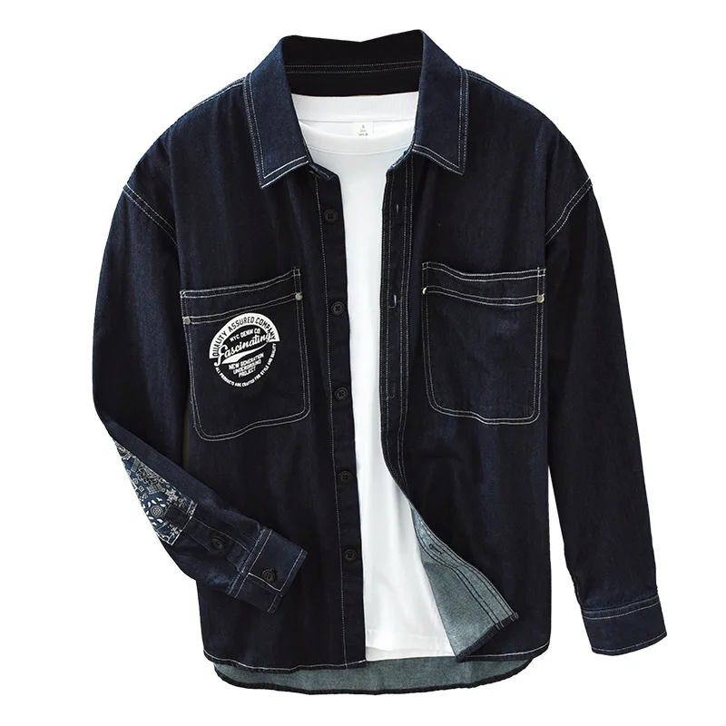 

2021 New Fashion Japanese jacket Men Fashion Casual Cargo Top Retro Wash Denim Jacket, Blue