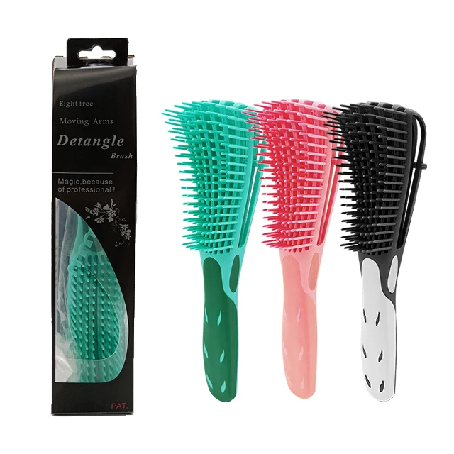 

Powerful Function Tangle Removal Women Men Detangler Natural Hair Brush Scalp Massage Curly Plastic Comb, Black , pink , green