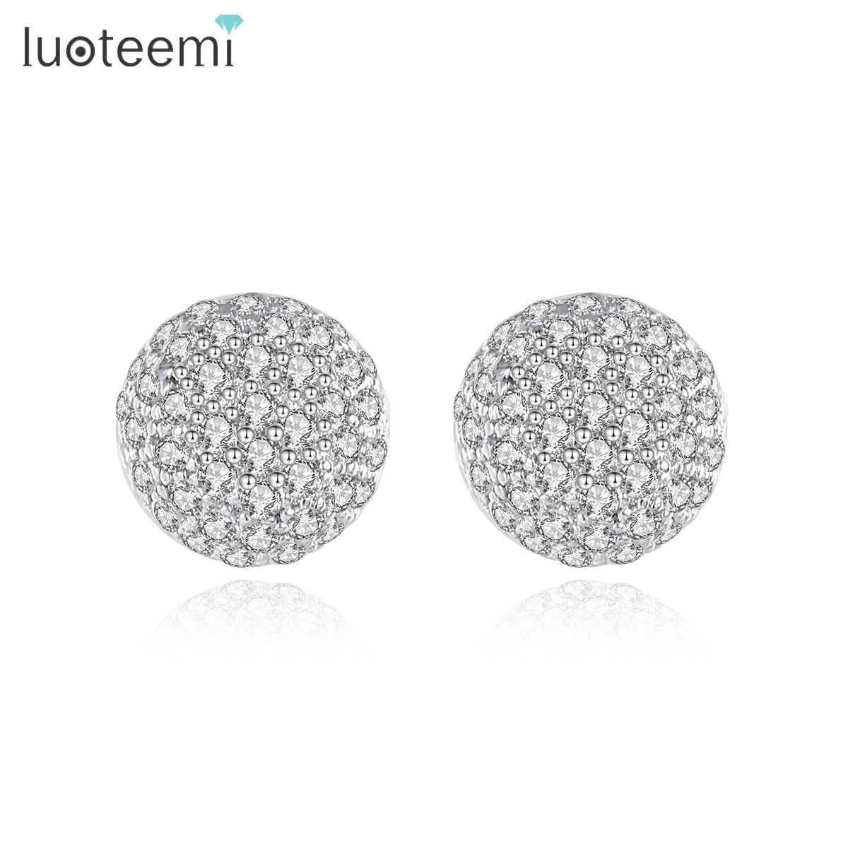 LUOTEEMI New Fashion Korean Women Beautiful Full Cubic Zircon Diamond Crystal Ball Stud Earrings