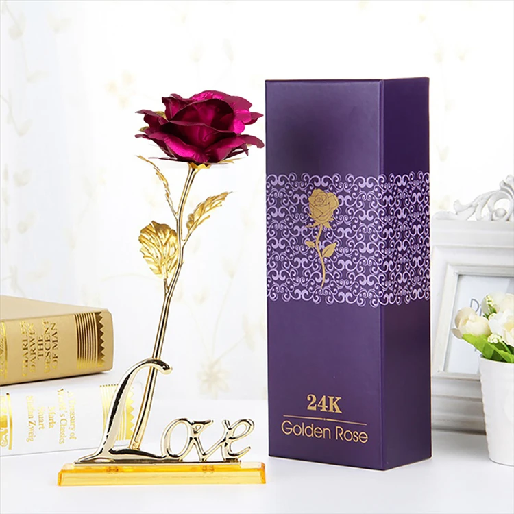 

QSLH-W086 Hot sale artificial 24k gold rose golden rose flower for valentine's day