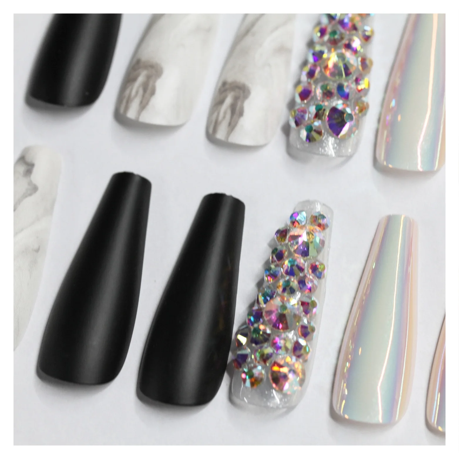 

NEW ARRIVAL Black White French Press on Nails Custom with Marble Pattern Rhinestones False Nails Press Designs Nails Stick on